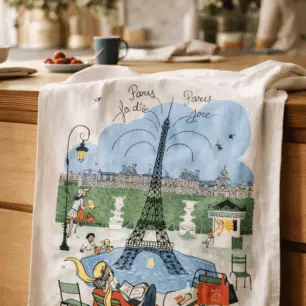 'Les jardins parisiens' tea towel – White – 48 x 72