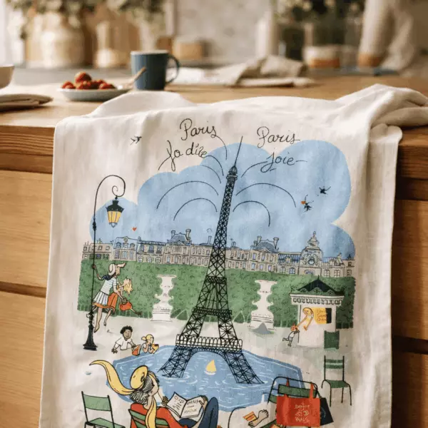 'Les jardins parisiens' tea towel – White – 48 x 72