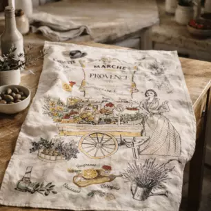 'Les marchés de Provence' tea towel, ecru, 48 x 72