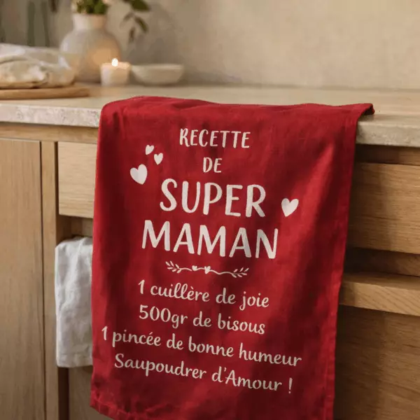 Paño de cocina «Supermamá» rojo, 50 x 70
