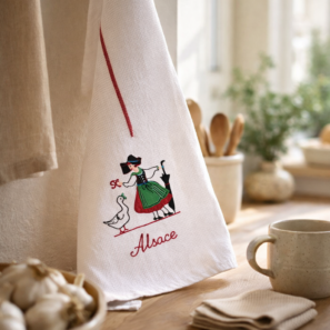 Torchon Na brodé Alsacienne Oie Blanc/Rouge 70 x 50