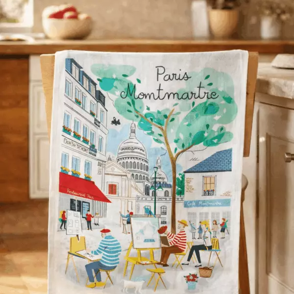 Paris Montmartre White Tea Towel, 48 x 72