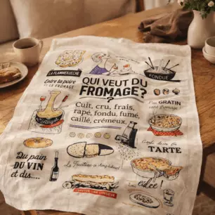 ‘Who Wants Some Cheese?’ Dishcloth, Ecru, 48 x 72