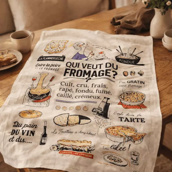 ‘Who Wants Some Cheese?’ Dishcloth, Ecru, 48 x 72