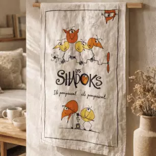 Shadoks ‘Ils pompaient’ tea towel, ecru, 48 x 72