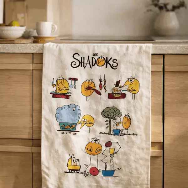 Canovaccio Shadoks in cucina, color ecru, 48 x 72