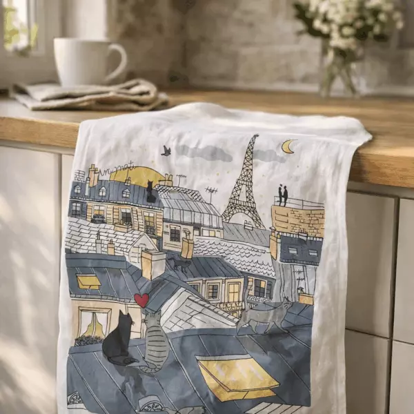 'Toits de Paris' White Tea Towel, 48 x 72