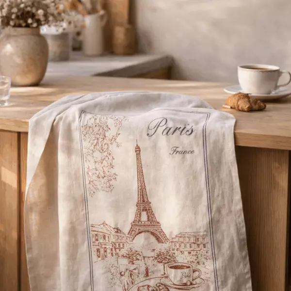 Paño de cocina Torre Eiffel, color crudo, 72 x 48