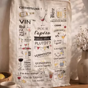 Glasses and aperitifs tea towel, ecru, 48 x 72