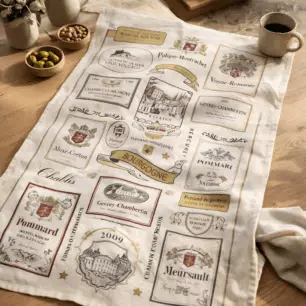 Burgundy Ecru Multi-Label Tea Towel, 48 x 72