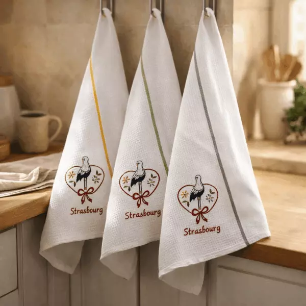 Strasbourg Flowers Stork honeycomb tea towel, 50 x 70
