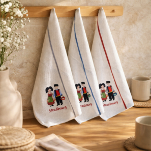 Torchon nid d'abeilles Couple enfants Strasbourg 50 x 70