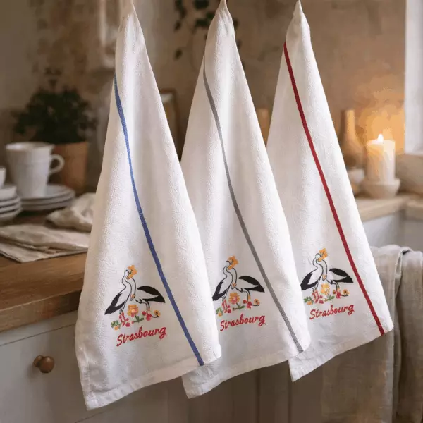 Blom Strasbourg embroidered honeycomb tea towel, 50 x 70