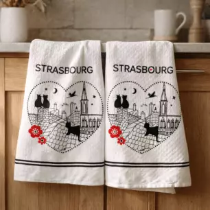 Geschirrtuch mit Wabenmuster und „Katzen mit Herz“-Aufdruck, 50 x 70
