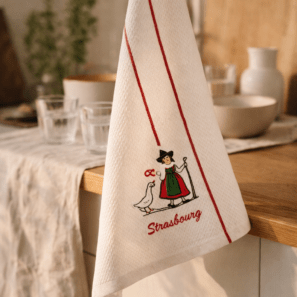 Torchon nid d'abeilles recyclé Alsacienne oie Strasbourg 50 x 70