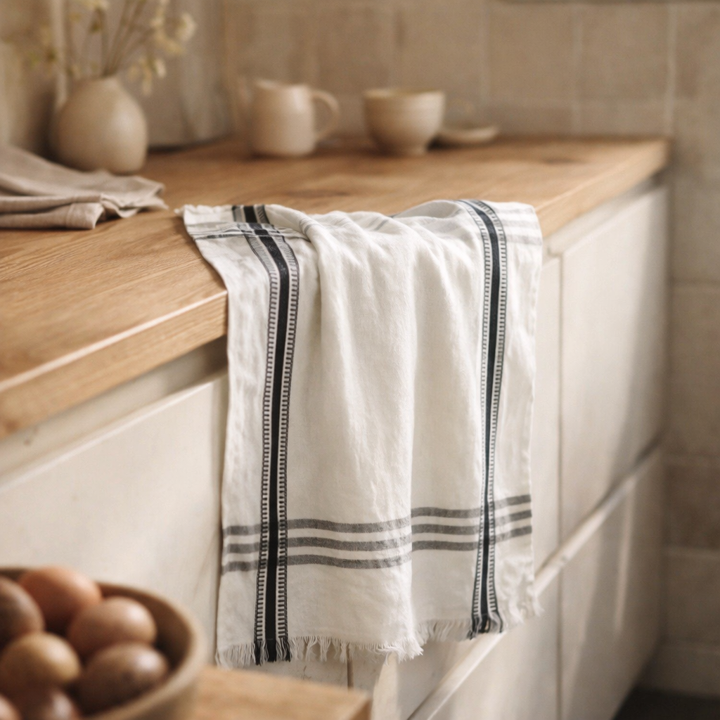 Torchon recyclé Cruz Noir 50 x 70 (IA)