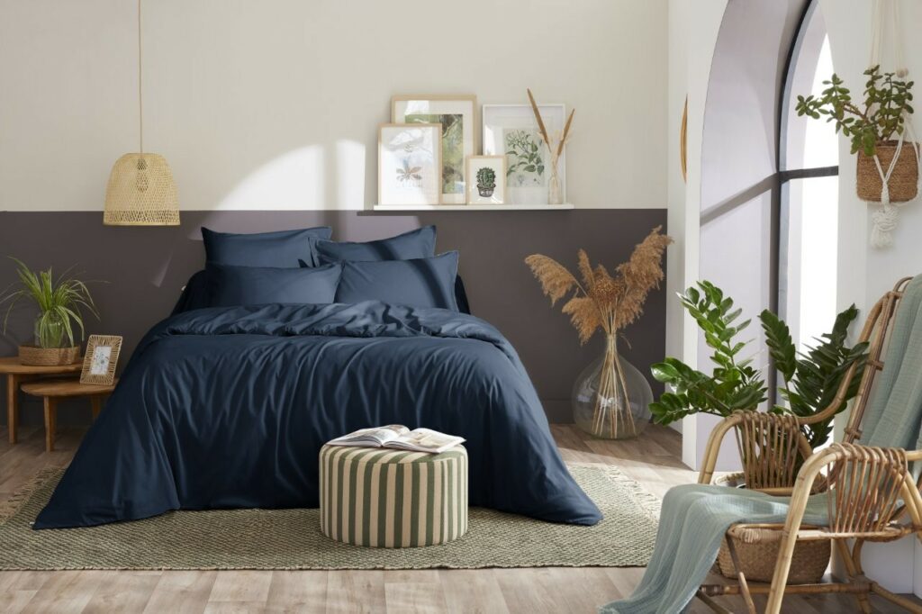 Housse de couette en percale de coton BALLY bleu