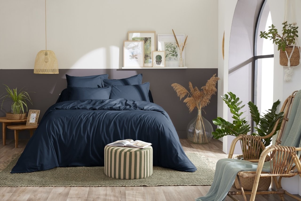 9435 (6) Housse de couette en percale de coton BALLY bleu