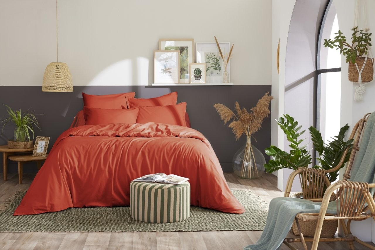 9441 (6) Housse de couette en percale de coton BALLY terre de sienne