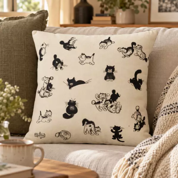 Cuscino Dubout Les chatons Ecru 45 x 45