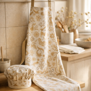 Tablier de cuisine et toque en coton bio Pandi Naturel 52 x 63