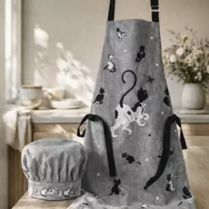 Küchenschürze und Kochmütze für Kinder von Dubout, schwarz/weiß, 52 x 63