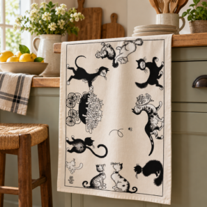 Paño de cocina Dubout Chats farandole Crudo 48 x 72