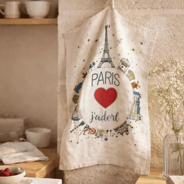 Planète Paris Tea Towel, Ecru, 48 x 72