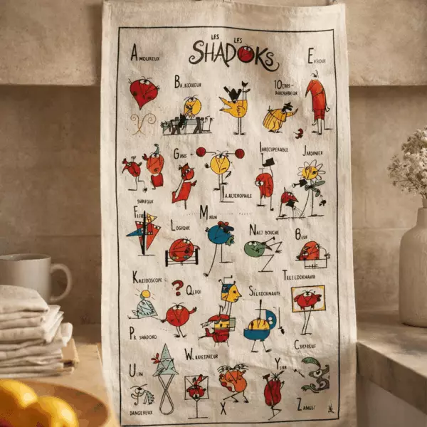 Shadoks Alphabet Tea Towel, Ecru, 48 x 72