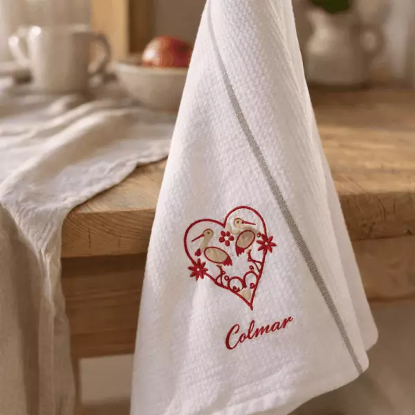Canovaccio a nido d'ape "Cigogne Harz Colmar" bianco/grigio 50 x 70