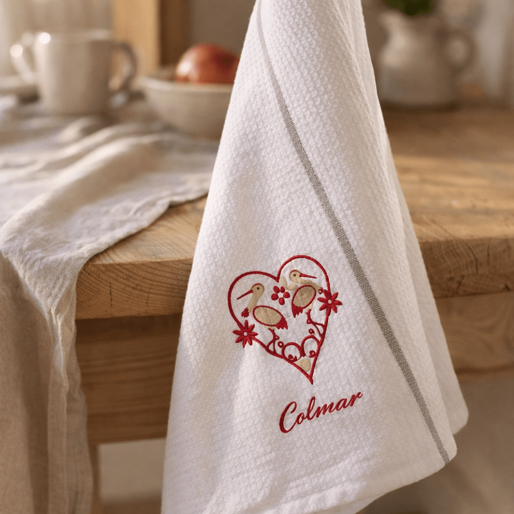 Torchon nid d'abeilles Cigogne Harz Colmar Blanc/gris 50 x 70 (IA)