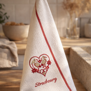Torchon nid d'abeilles Cigogne Harz Strasbourg Blanc/Rouge 50 x 70