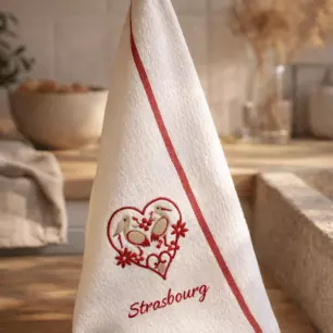 Geschirrtuch mit Wabenmuster „Storch Harz Straßburg“, weiß/rot, 50 x 70