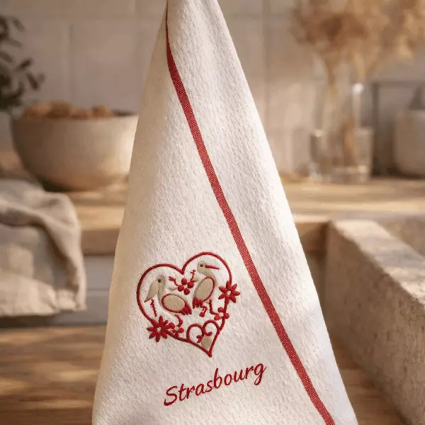 Geschirrtuch mit Wabenmuster „Storch Harz Straßburg“, weiß/rot, 50 x 70
