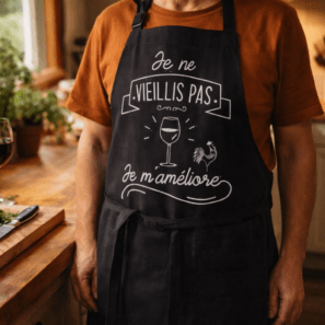 Tablier de cuisine Je m'améliore recyclé Noir 72 x 90