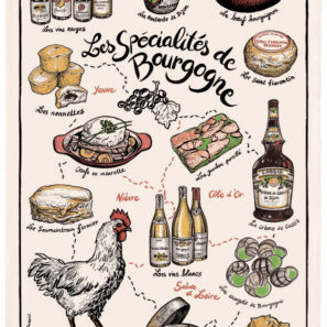 Torchon Imprime Specialités de Bourgogne Ecru 48 X 72