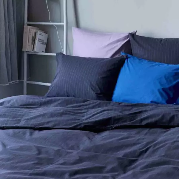 Line Blue Cotton Percale Duvet Cover