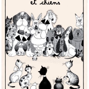 Torchon Dubout Entre Chats Et Chiens Ecru 48 X 72