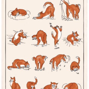 Torchon Imprime Journée de Chat Ecru 48 X 72