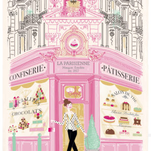 Torchon Imprimé Façade patisserie Ecru 48 x 72