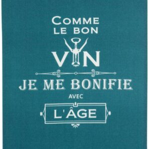 Torchon Message Comme le bon vin Paon 70 x 50
