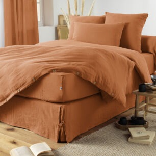 Cache-sommier Gaze de coton unie GAÏA Abricot