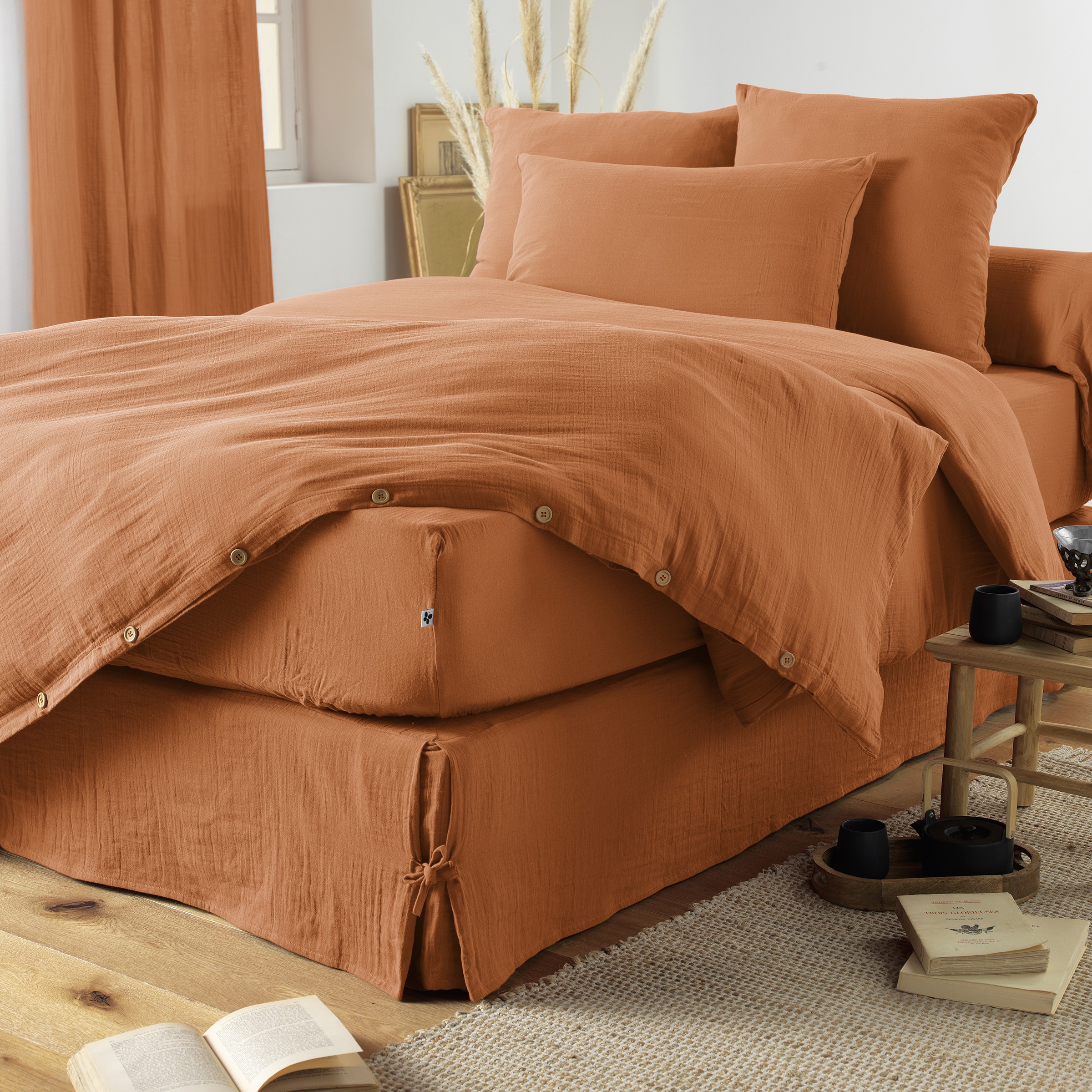 Cache-sommier Gaze de coton unie GAÏA Abricot