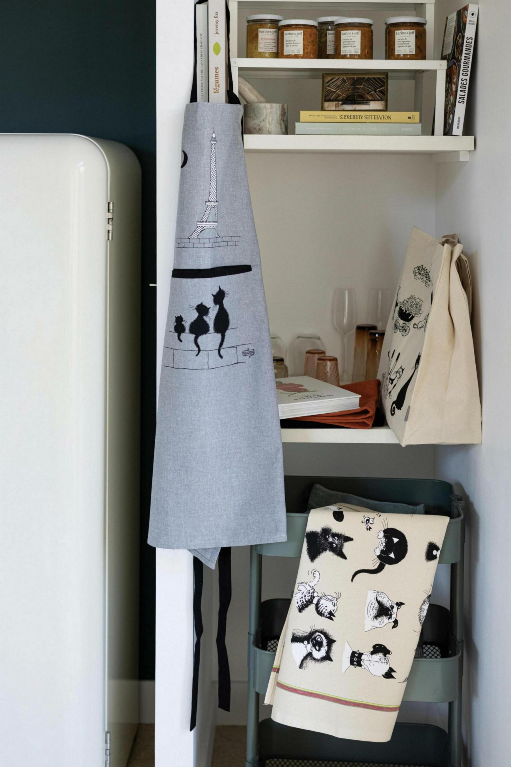 Dubout Eiffel Cats Grey Kitchen Apron 72 x 85