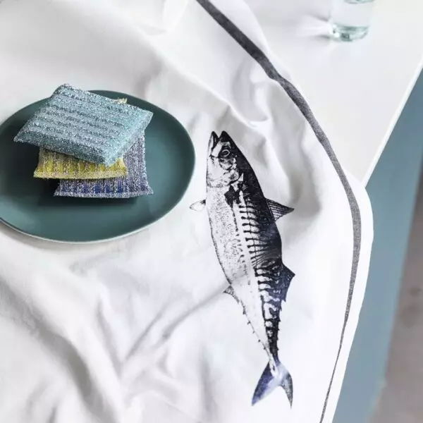Bright Blue Mackerel Tea Towel 50 x 70