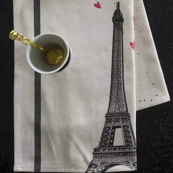 Eiffel Hearts Tea Towel 50 x 70
