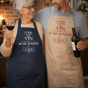 Tablier de cuisine Je me bonifie avec l'âge recyclé 72 x 90