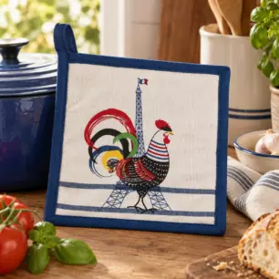 Recycelter Topflappen French Cocorico Ecru/Blau 20 x 20