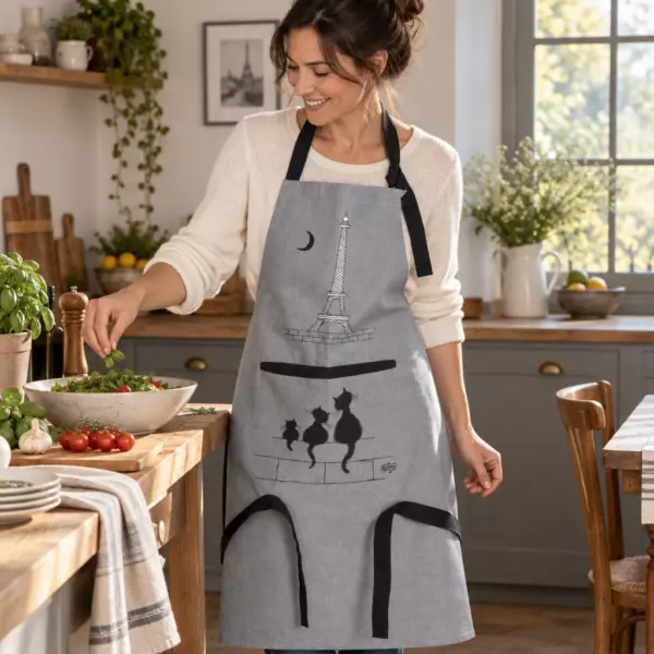 Dubout Eiffel Cats Grey Kitchen Apron 72 x 85