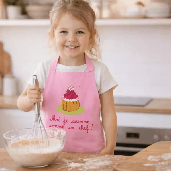 Delantal de cocina para niños «Cocino como un chef» reciclado Rosa 52 x 63